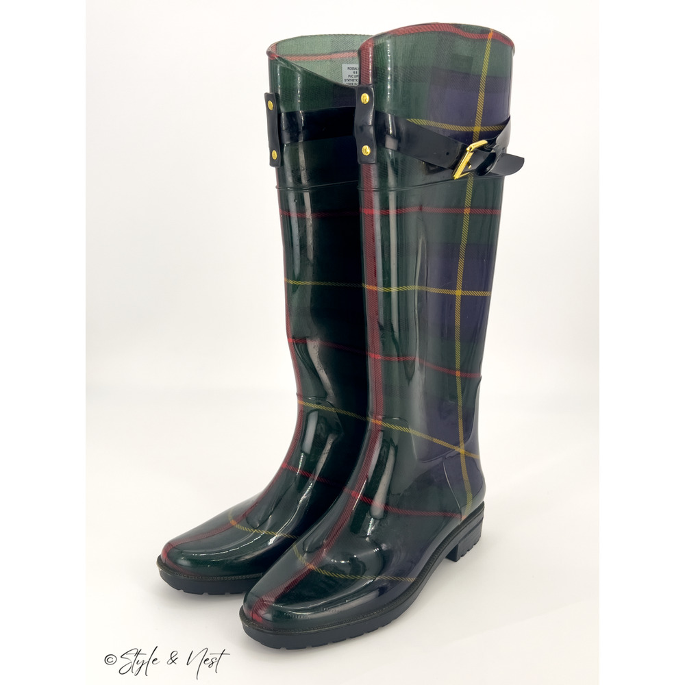 Lauren Ralph Lauren Tartan Plaid Rossalyn II Rainboots Equestrian Preppy Size 6